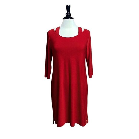 Clara Sun Woo Red Cold Shoulder Quarter Sleeve Dress Size Small - Picture 1 of 5
